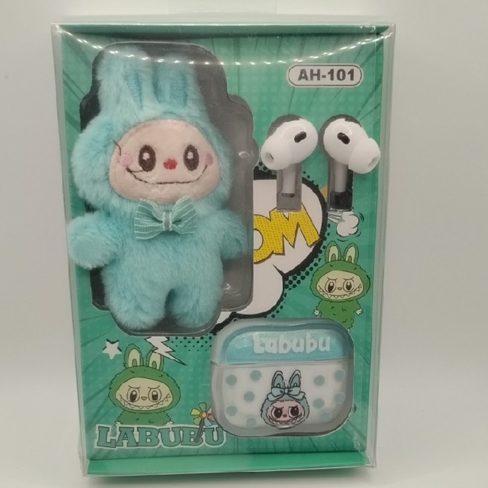 Labubu Light Teal AirPods With Case & Labubu Case Holder